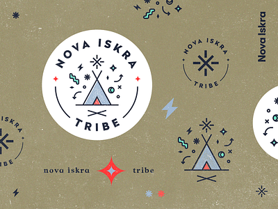 Seal: Nova Iskra TRIBE badge design flat icon identity illustration logo seal spark stamp sticker tent tribe vector