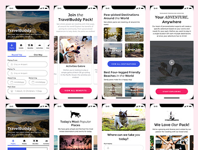 TravelBuddy App adventure app application clean colors concept design dog ios mobile mobile app mobile ui product design screen travel trip ui user experience user inteface ux