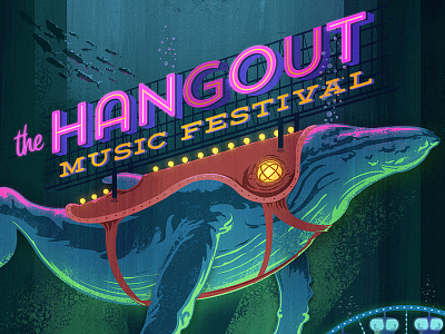 The Hangout Music Festival poster art deco boardwalk carnival deep sea neon retro underwater whale