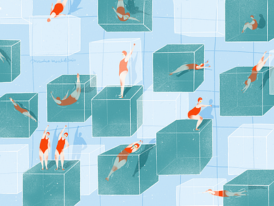 Swimming Pool 🏊‍♀️ artwork cube digital art flat green illustration procreate small people swimming swimming pool