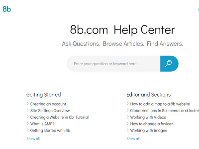 8b Simplest Website Builder | Help Center brand clean design html5 mobile responsive ui ux web website