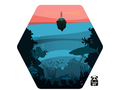 Underwater art design flat illustration kawaii underwater vector