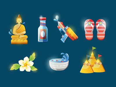 Songkran Festival Icon bottle bowl design festival gradient icon illustration item logo songkran thai thailand ui ux vector water