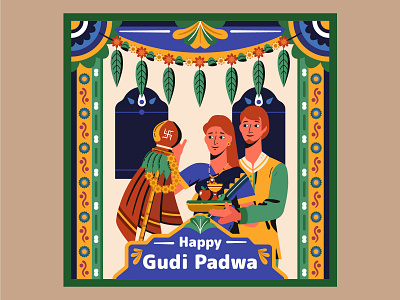 Gudi Padwa, Hindu Lunisolar New Year calendar character design gudi hindu hinduism illustration india lunisolar motive new new year padwa religion vector year