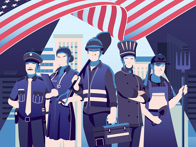 American Labor Day 1 1st america american american flag builder cook day design doctor illustration international labor laborday labour may people peoples police vector work