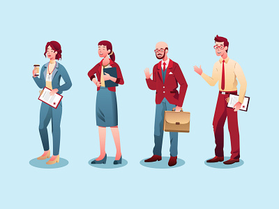 Business Character Set in Red, Blue, Yellow 1 blue boy business character design employee gradient illustration job office people peoples red secretary set suit woman work working yellow