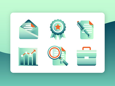Green Gradient Bussiness Working Icon accounting briefcase business buy calculator counting design email icon illustration merchant monday office selling selling shots trading vector work working working space