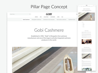 Pillar Page Design brand branding cashmere cashmere for all clothing brand design ecommerce fashion fashion design gobi our story pillar pillar page pillars store ui ui design ux design woman women