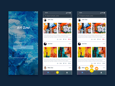 Art Zone - App For Artist application home landingpage login mobile app mobile ui mobile ui design prototype uidesign