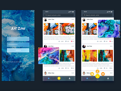 Art Zone - Application for Artist art blog blogger landing page home mobile app mobile application mobile ui mobile ux post sign in signup