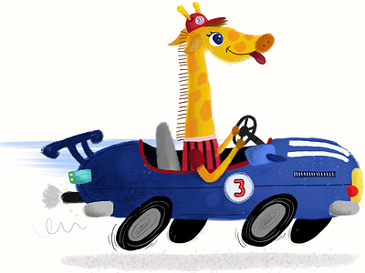 Giraffe is driving 2d art car colorful colors design drive flat giraffe illustration illustrator photoshop texture vector wacom tablet wheel