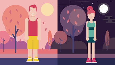Day and Night animation character city colours design flat flat design illustration info design info graphic