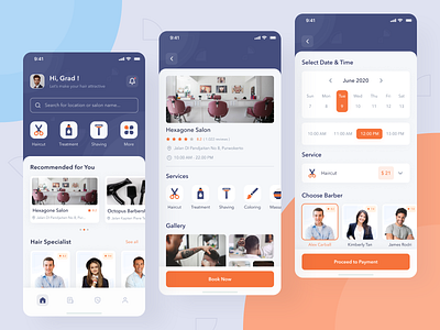 Hair Salon App app apps barber barbershop branding calendar clean design hair hair salon haircut hairdresser hairstyle ios salon ui ux