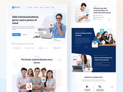 Zivver Landing Page Concept agency clean commercial communication data database design landingpage mail message secure security security system ui ux video web design website