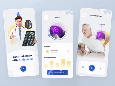 Radiology App with AI System ai app artificial intelligence bone clean design doctor futuristic health healthy ios mobile radiology results scan scanner ui ux x ray xray