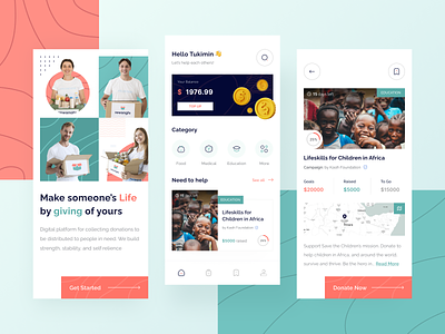 Rewanghi - Donation and Charity Apps app branding charity clean design donate donation help insurance ios mobile onboarding platform ui ux volunteer