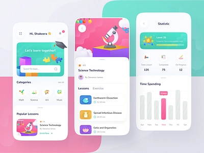 📚Learning Apps app clean design education exercise illustration ios learning learning apps lesson level mobile online learning progress quiz school science statistic ui ux