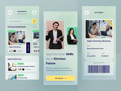 Workshop Booking Apps app book booking branding clean design event events ios marketing mobile programming seminar skills ui ux webinar workshop