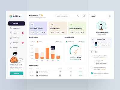 E - Learning Dashboard 📚 analytic chart clean clean dashboard course dashboard dashboarddesign design e learning education illustration learn profile progress study to do list ui ux web design website