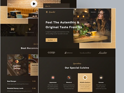 Scarlet - Restaurant Website apetizer book table booking cafe chef clean cook design dessert dining room drink food main course restaurant service ui ux web design website