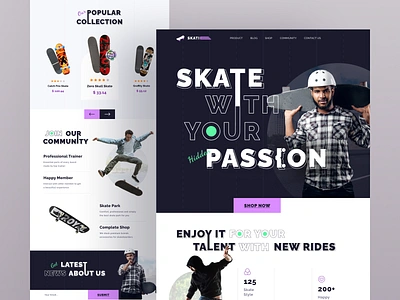 Skatie - Skate Board Website agency board clean community dark design landing landingpage market shop skate skate board typography ui ux web design website