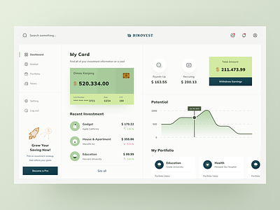 Smart Investment Dashboard clean dashboard design finance insurance invest investment money potential ui ux web design website withdraw