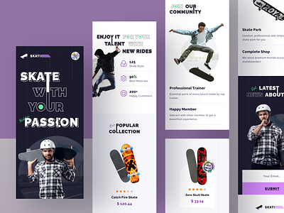Skatie - Skate Board Website Responsive Version clean design ecommerce mobile online store responsive shop skate skate board skateboard store ui ux web design website