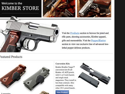 Kimber Store homepage layout web