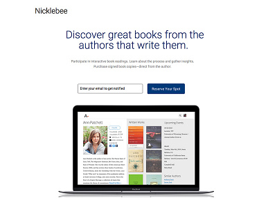 Nicklebee authors books clean landing page minimal startup