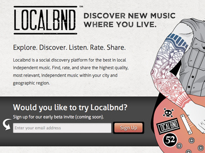 Localbnd Screen homepage illustration music nashville signup startup