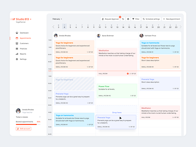 Appointments app appointments calendar crm debut design desktop erp fitness planner planning software platform product product design schedule ui ux website yoga yoga planner