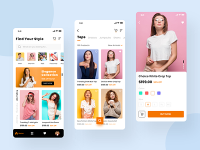 Ecommerce App Design app bottom bar category clothing design detail ecommerce fashion fashion app home list tab ui uiux