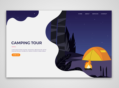 camping page template camp camping digital art flat illustration landing page template ui ui design vector vector illustration web page