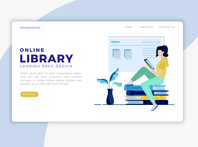 Online library page template book character design concept digital art flat design illustration knowledge landing page library reading template ui ui ux ui design vector vector art vector illustration visual web page writing