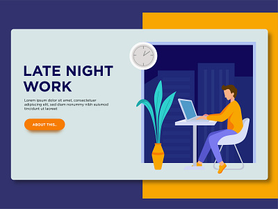 Late night work page template character design concept illustration landing page template ui ui ux vector visual work