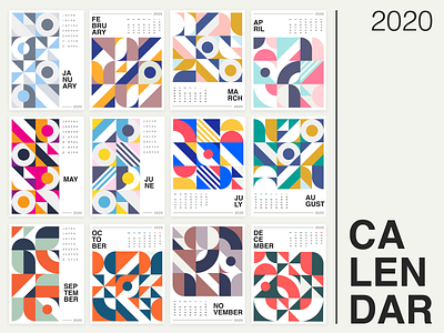 Calendar design 2020 brand calendar calendar 2020 calendar design color color palette colorful design designs illustration minimal new year polygraphy poster print print design retro style typography