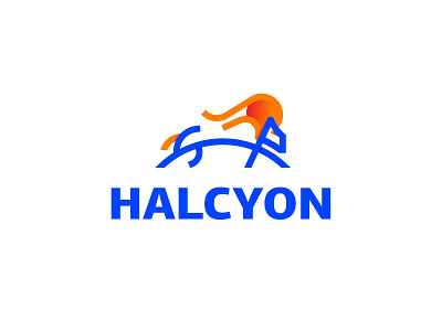 Halcyon animal blue colorful fire identity illustration lion logo logodesign sun typography