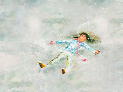 hello snow! child illustration playing snow snowflakes