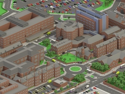 St James's University Hospital, Leeds 3d isometric lowpoly