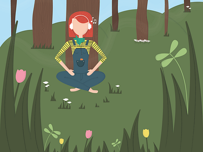 Relax art creative creative design design digital art dribbble fresh air girl character music nature vector woods