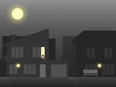 Insomnia 2d cartoon character design flat illustration landscape night ui vector