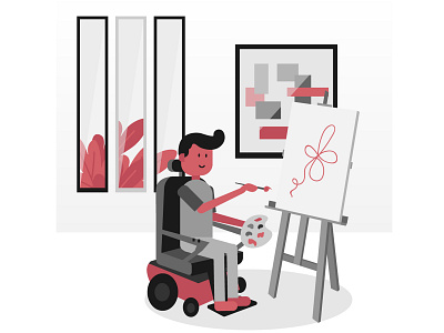 Working flat gallery painting studio wheelchair workspace
