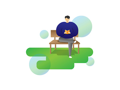 Reading In The Park book character design flat illustration man outdoor park sit ui
