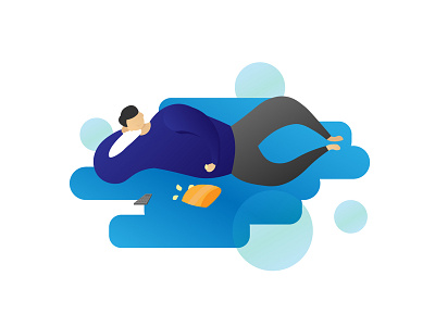 Lazy Time character design flat illustration lying down man remote tv rest snack ui