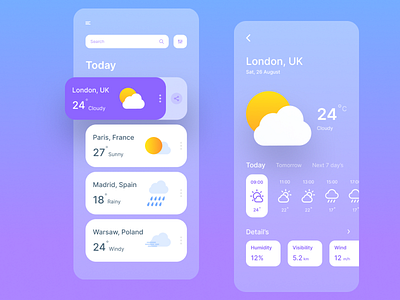 Weather app 2020 app appdesign clean ui design illustration mobile ui ui ux weather weather app