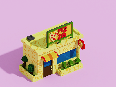 Pizza shop voxel art illustration voxel voxelart