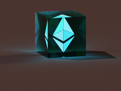 Illuminated Ethereum logo in Resin design illustration voxelart