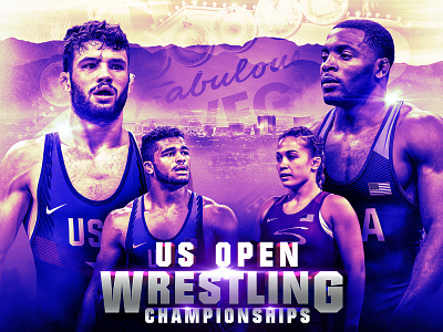 US Open Wrestling Championships athletics championships competition design flowrestling graphics head to head las vegas lighting marketing matchup wrestling