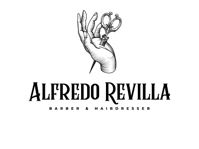 Alfredo Revilla barber brand brand identity business logo graphic design hairdresser hand illustration logo progress scissor