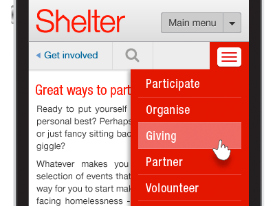 Shelter mobile navbar